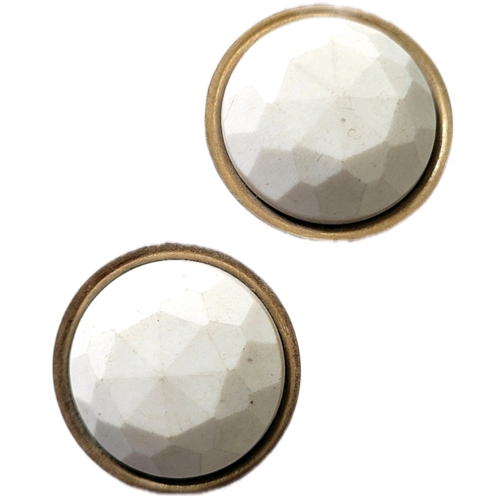 Vintage White Circle Gold Tone Clip-on Earrings
